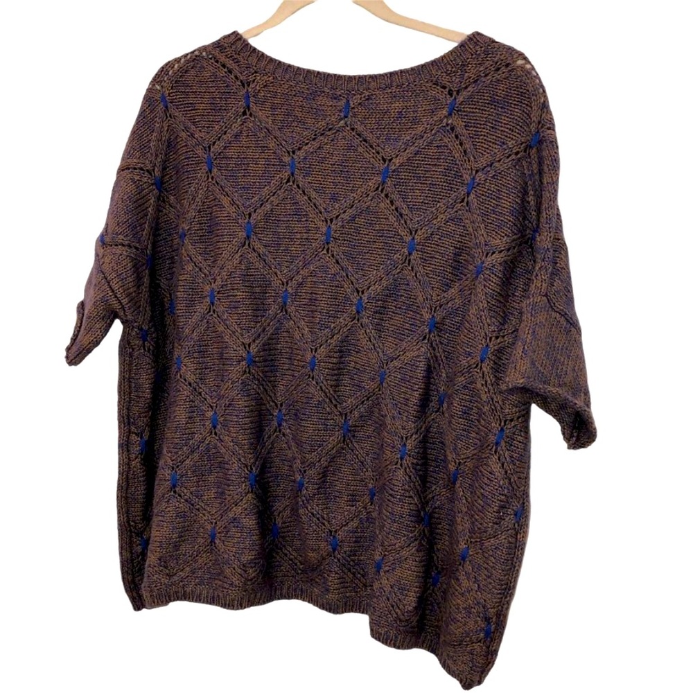 Anthropologie Moth plum blue chunky diamond cable marl knit sweater S/M
EUC